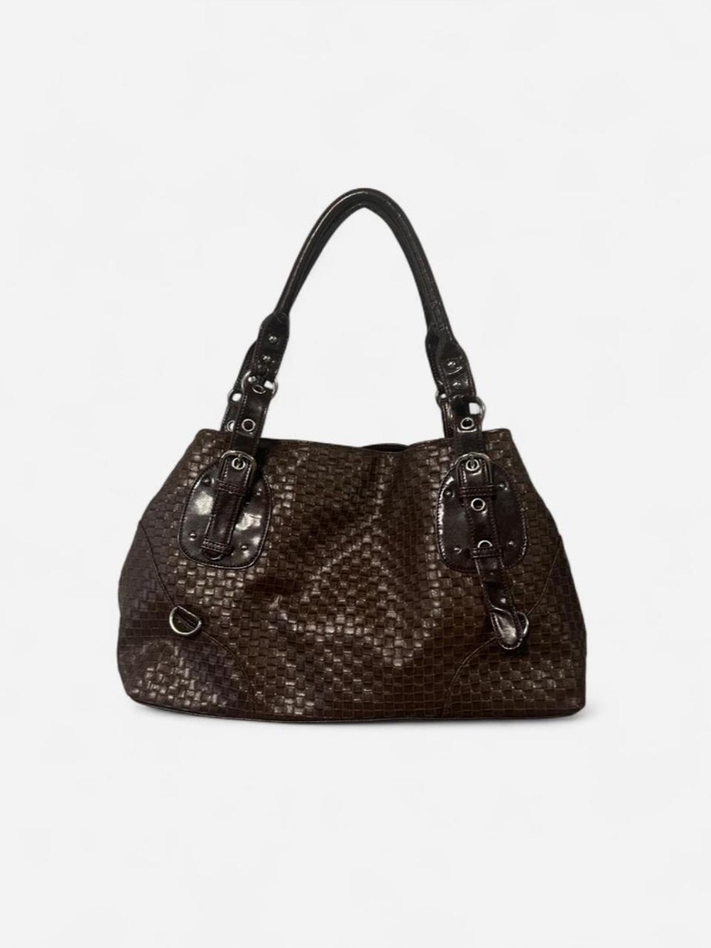 Leather woven shoulder bag